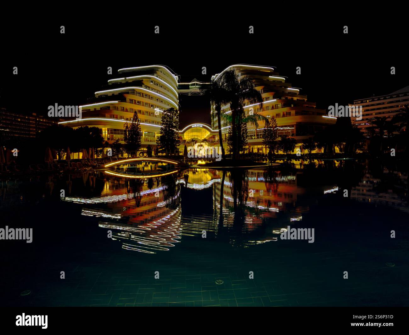 Miracle Resort Hotel on Lara Beach in the Turkish Riviera by night ...