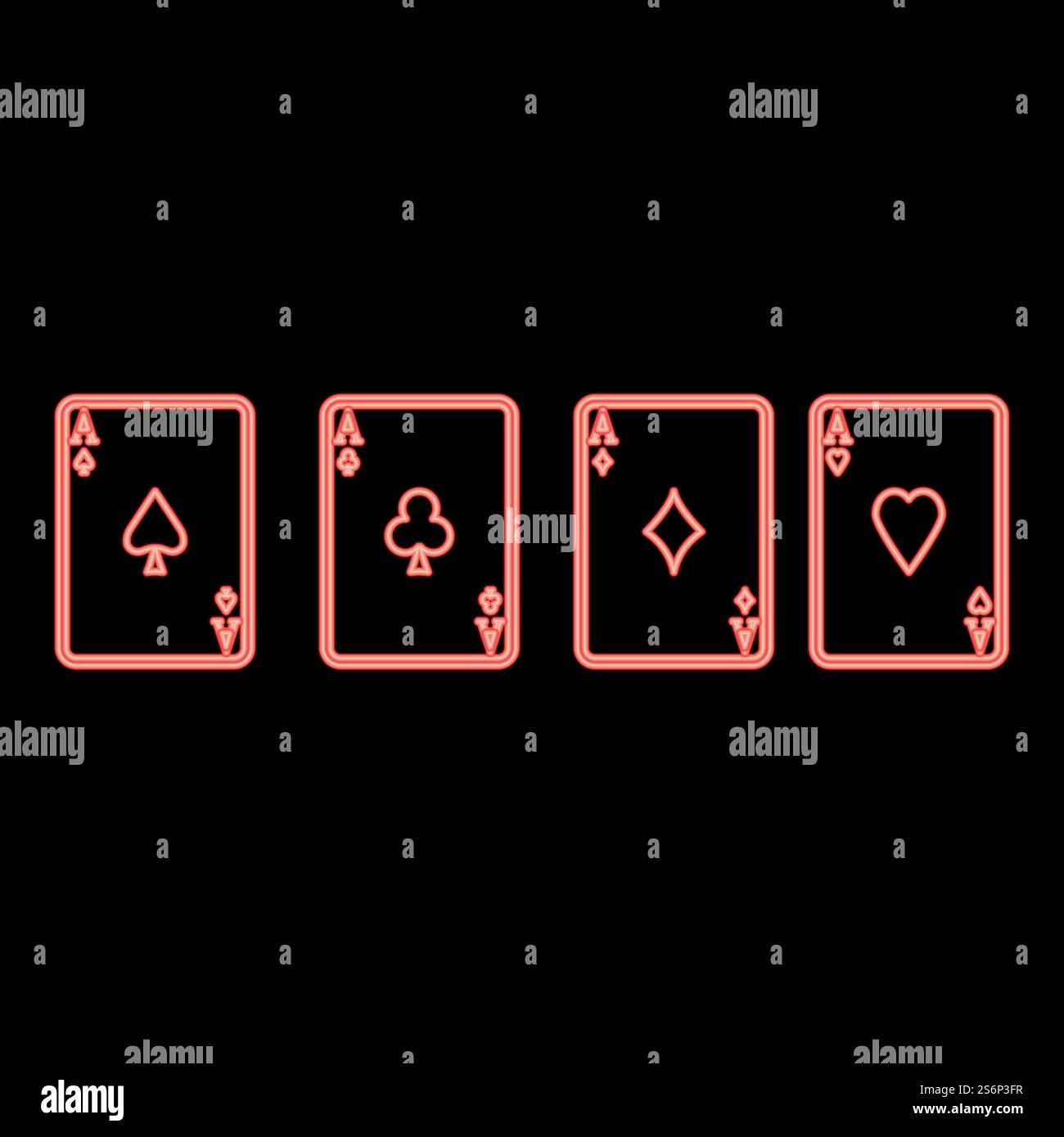 Neon playing cards red color vector illustration flat style light image. Neon playing cards red color vector illustration flat style image Stock Vector