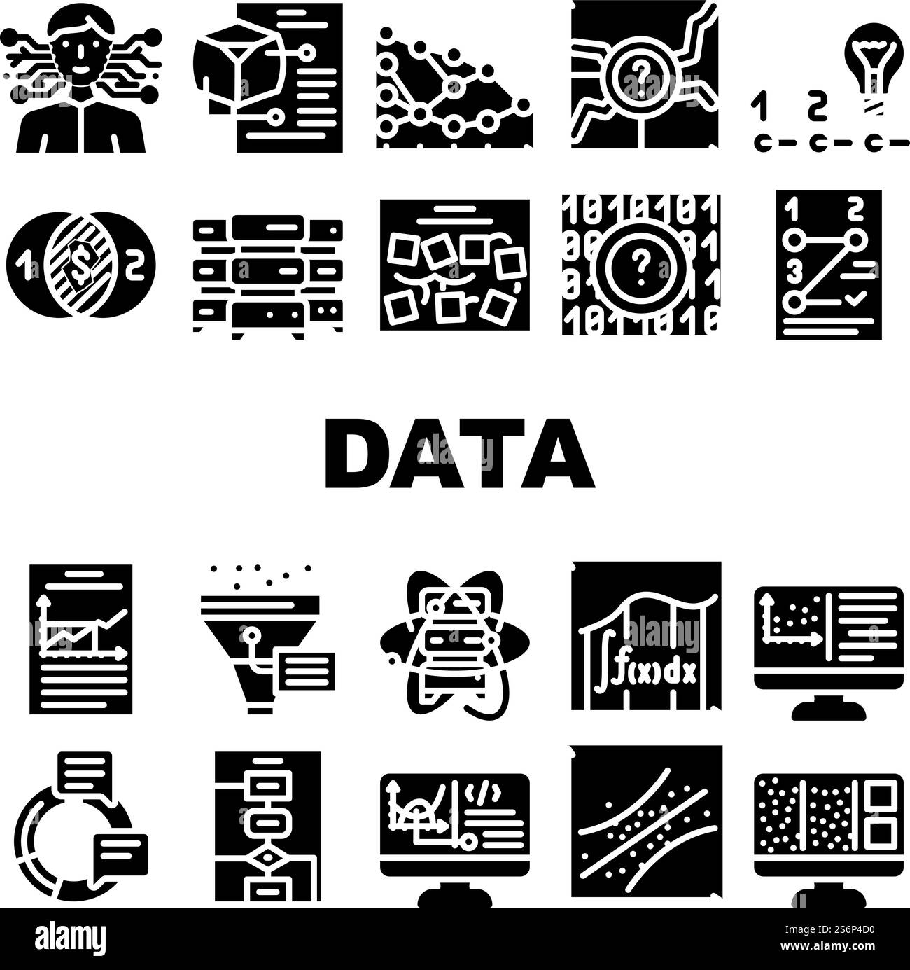 Data Science Innovate Technology Icons Set Vector. Analysis And Research Data Science, Software Algorithm And And Programming, Quantum Computer And Server Glyph Pictograms Black Illustrations. Data Science Innovate Technology Icons Set Vector Stock Vector