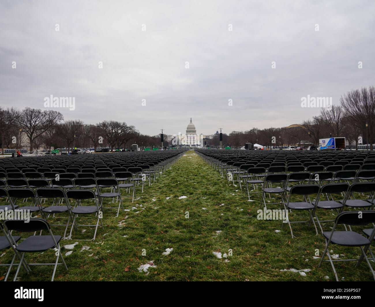 Washington, District of Columbia, USA. 17th Jan, 2025. The Presidential Inaugural is being moved indoors due to cold weather, leaving behind extensive preparations that will not be used. Credit: Andrew Leyden/ZUMA Press Wire/ZUMA Wire/Alamy Live News Stock Photo