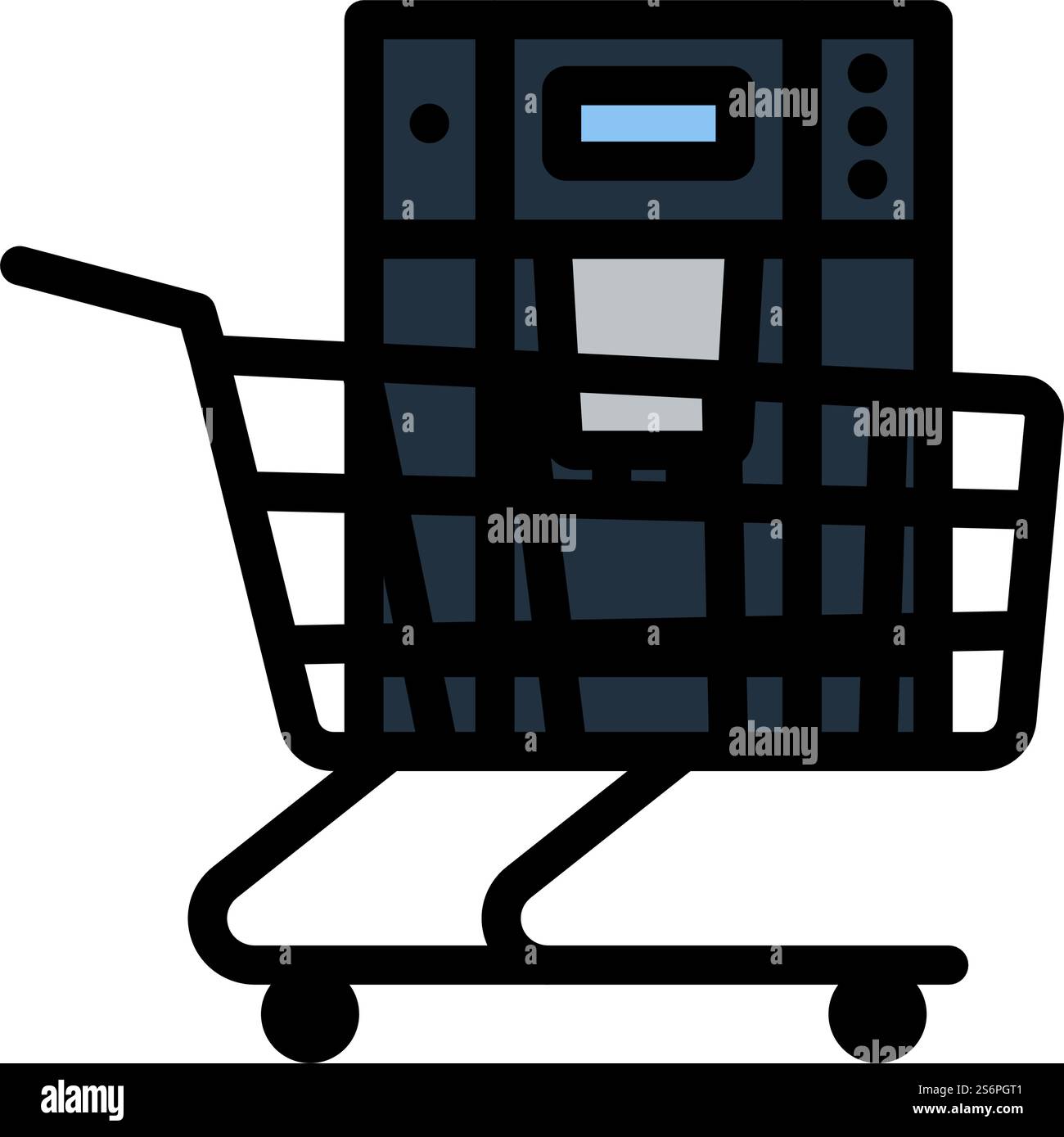 Shopping Cart With Cofee Machine Icon. Editable Bold Outline With Color Fill Design. Vector Illustration. Stock Vector