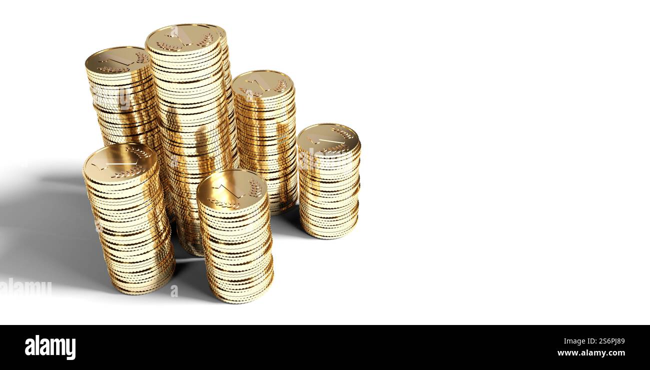 Golden coins isolated on white background - 3D illustration Stock Photo ...