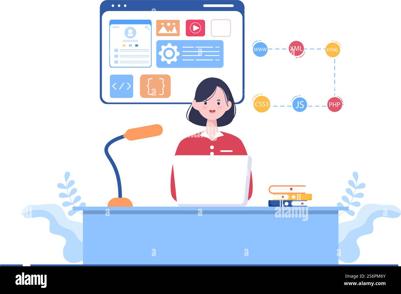 Software Development and Programming Code on Computer Vector Illustration for Technology, Engineer Team, coding, Marketing Material, Business and Presentation Stock Vector