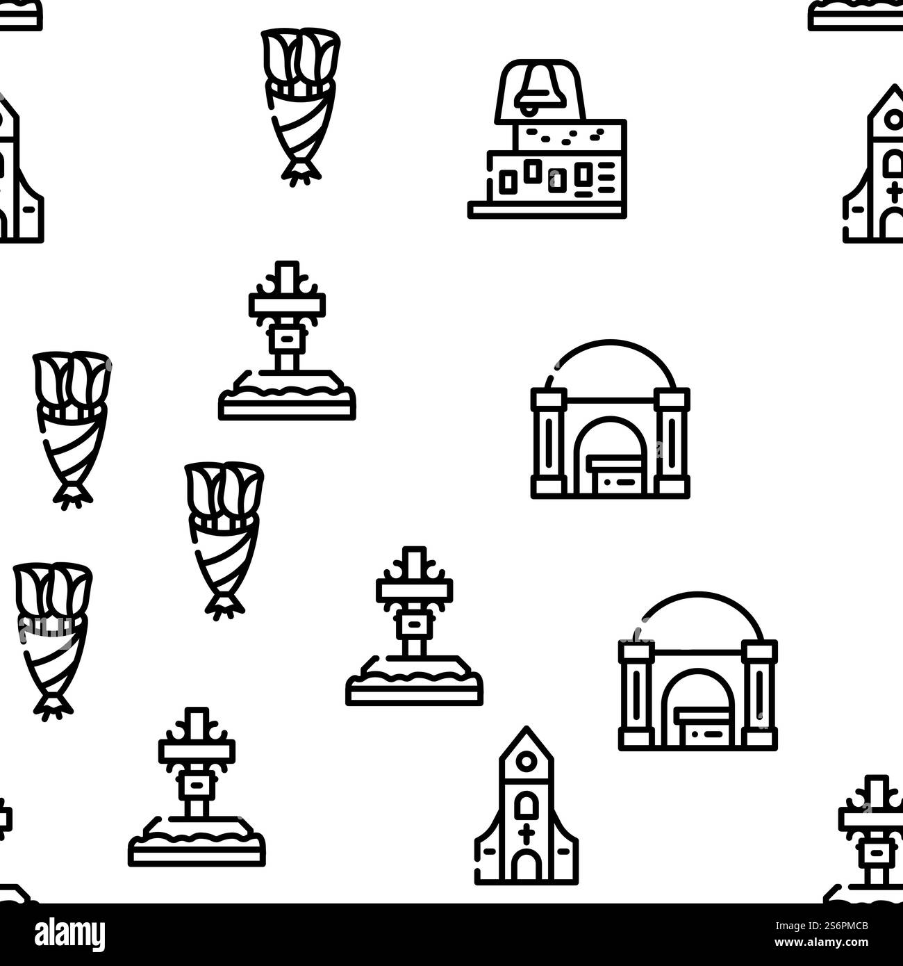 Funeral Dead Ceremony Vector Seamless Pattern Thin Line Illustration. Funeral Dead Ceremony Vector Seamless Pattern Stock Vector