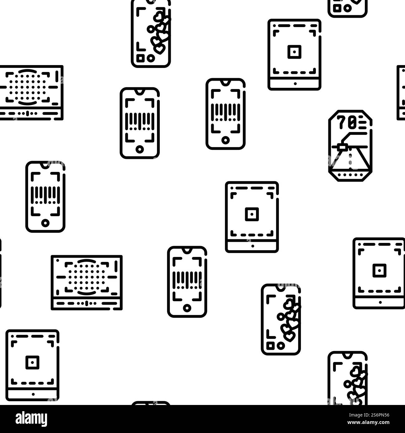 Viewfinder Smartphone Function Vector Seamless Pattern Thin Line Illustration. Viewfinder Smartphone Function Vector Seamless Pattern Stock Vector