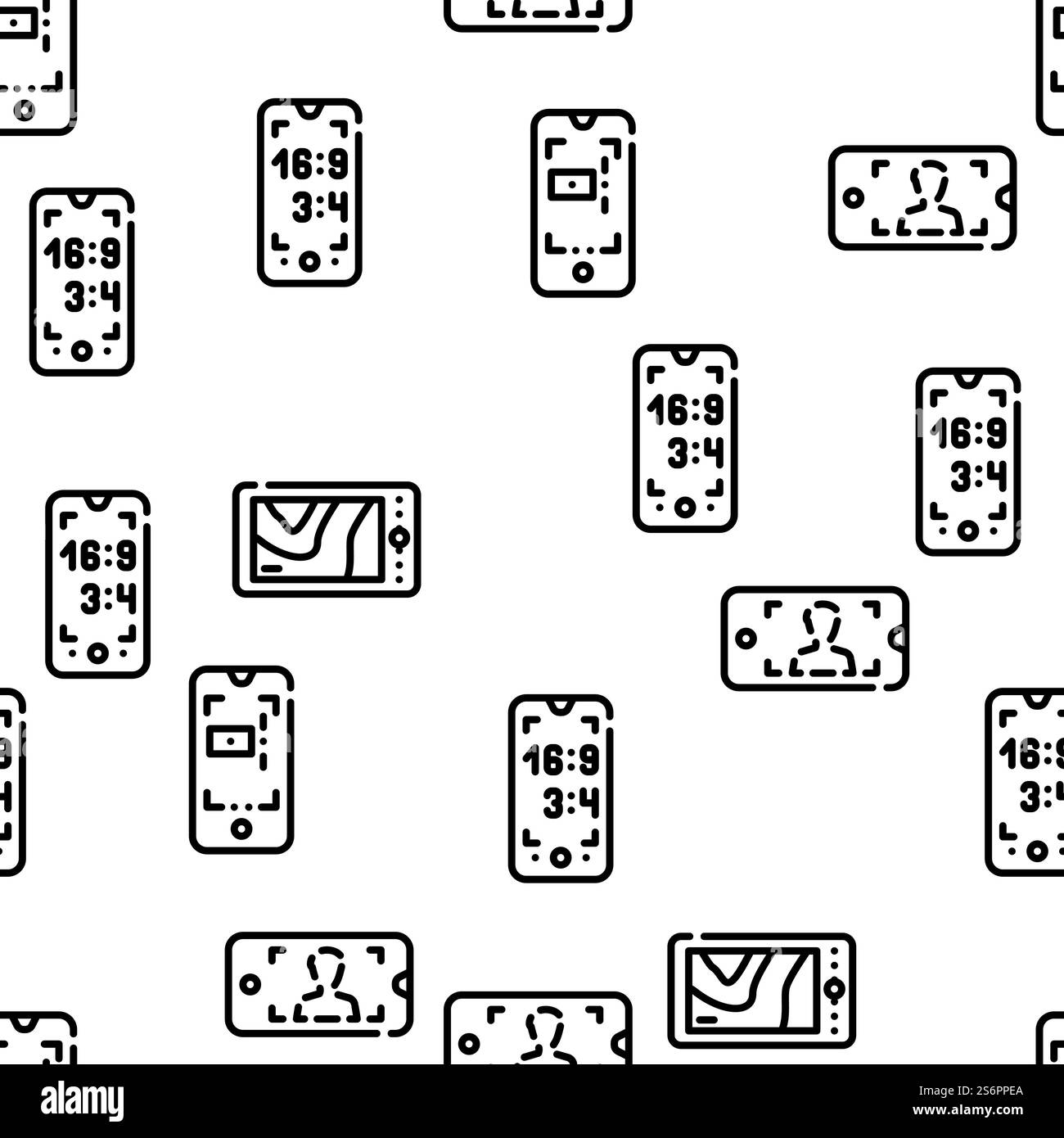 Viewfinder Smartphone Function Vector Seamless Pattern Thin Line Illustration. Viewfinder Smartphone Function Vector Seamless Pattern Stock Vector