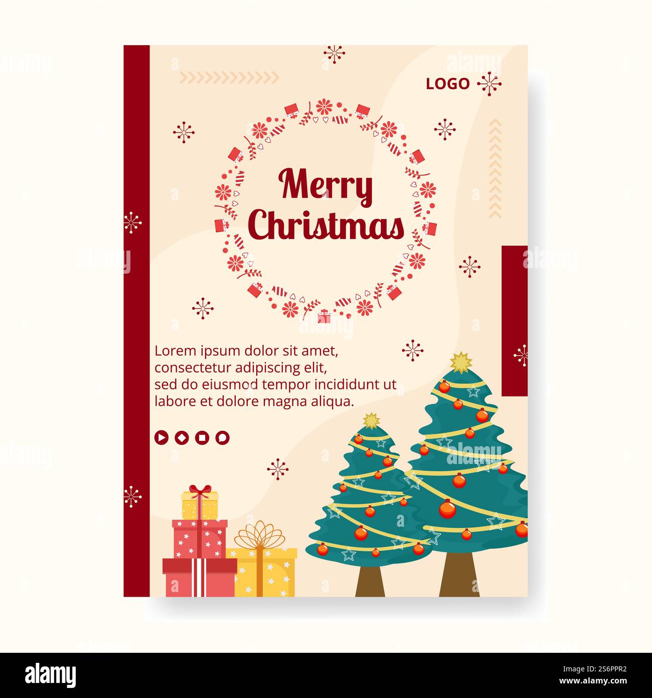 Merry Christmas Day Poster Template Flat Design Illustration Editable ...