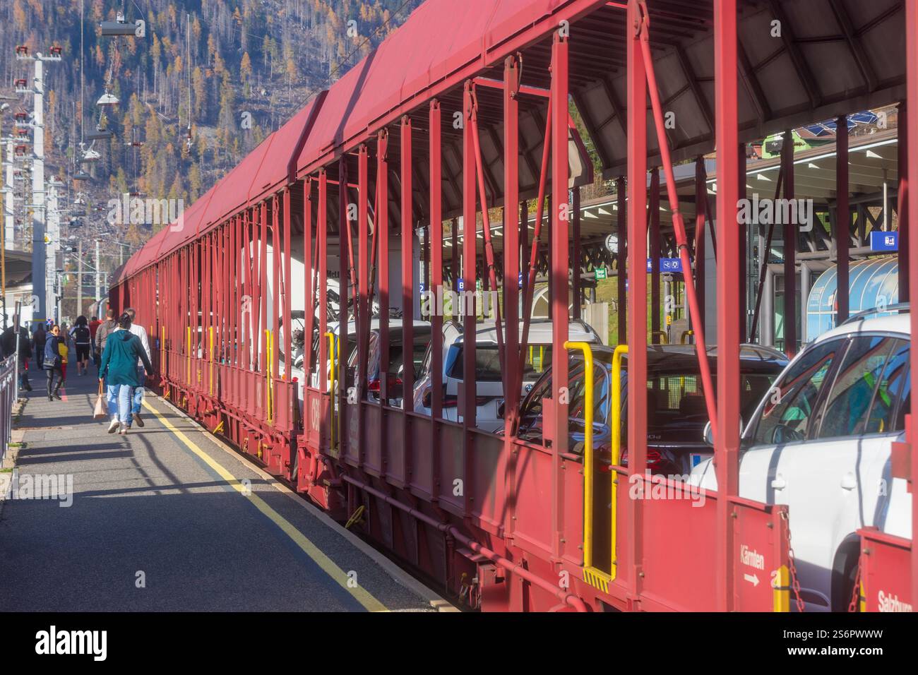 Mallnitz, car shuttle train in Tauern Railway Tunnel, Autoschleuse ...