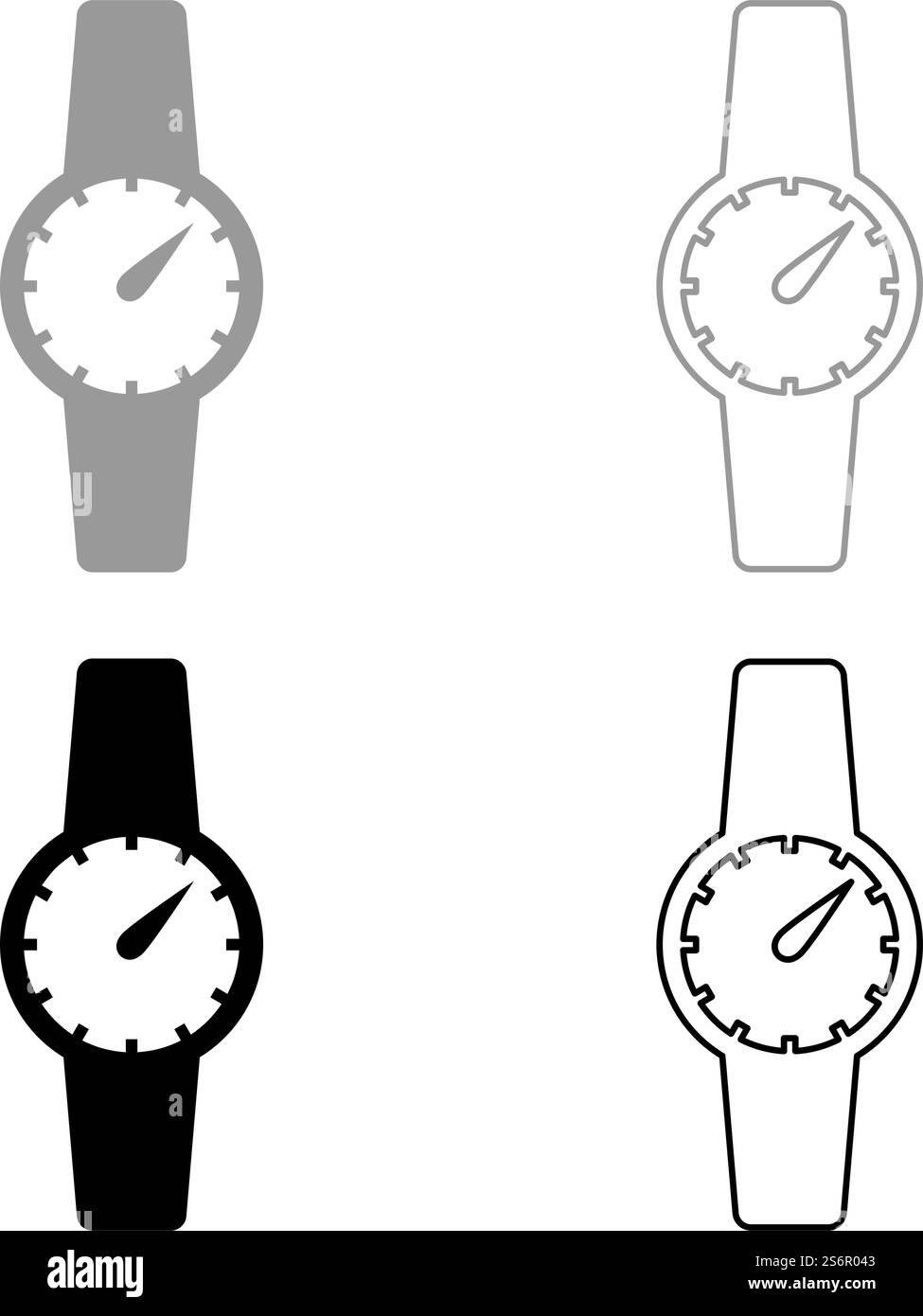 Hand clock set icon grey black color vector illustration image simple flat style solid fill outline contour line thin. Wrist watch Hand clock Timepiece Chronometer set icon grey black color vector illustration image flat style solid fill outline contour line thin Stock Vector
