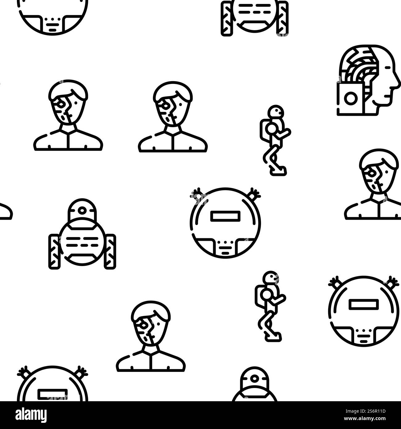 Robot Future Electronic Equipment Vector Seamless Pattern Thin Line Illustration. Robot Future Electronic Equipment Vector Seamless Pattern Stock Vector