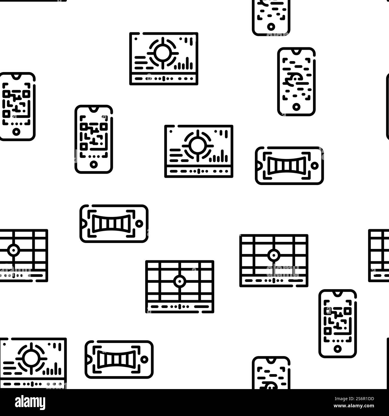 Viewfinder Smartphone Function Vector Seamless Pattern Thin Line Illustration. Viewfinder Smartphone Function Vector Seamless Pattern Stock Vector