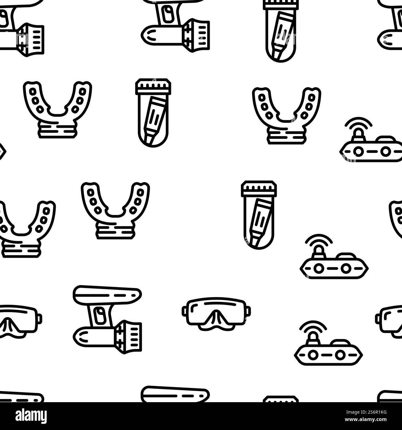 Diving Equipment And Accessories Vector Seamless Pattern Thin Line Illustration. Diving Equipment And Accessories Vector Seamless Pattern Stock Vector