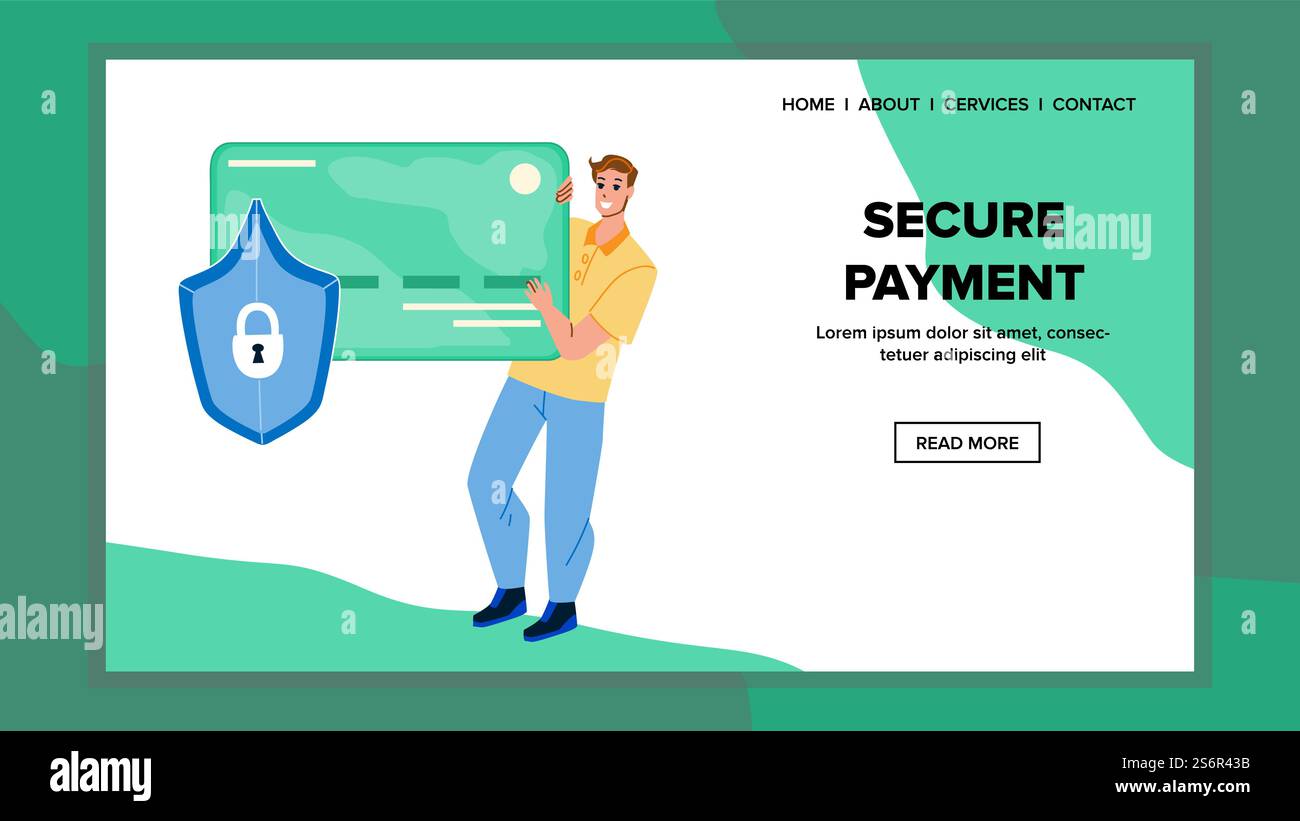 Secure Payment Making Young Man Customer Vector. Boy With Bank Credit ... - Secure Payment Online For Credit Card