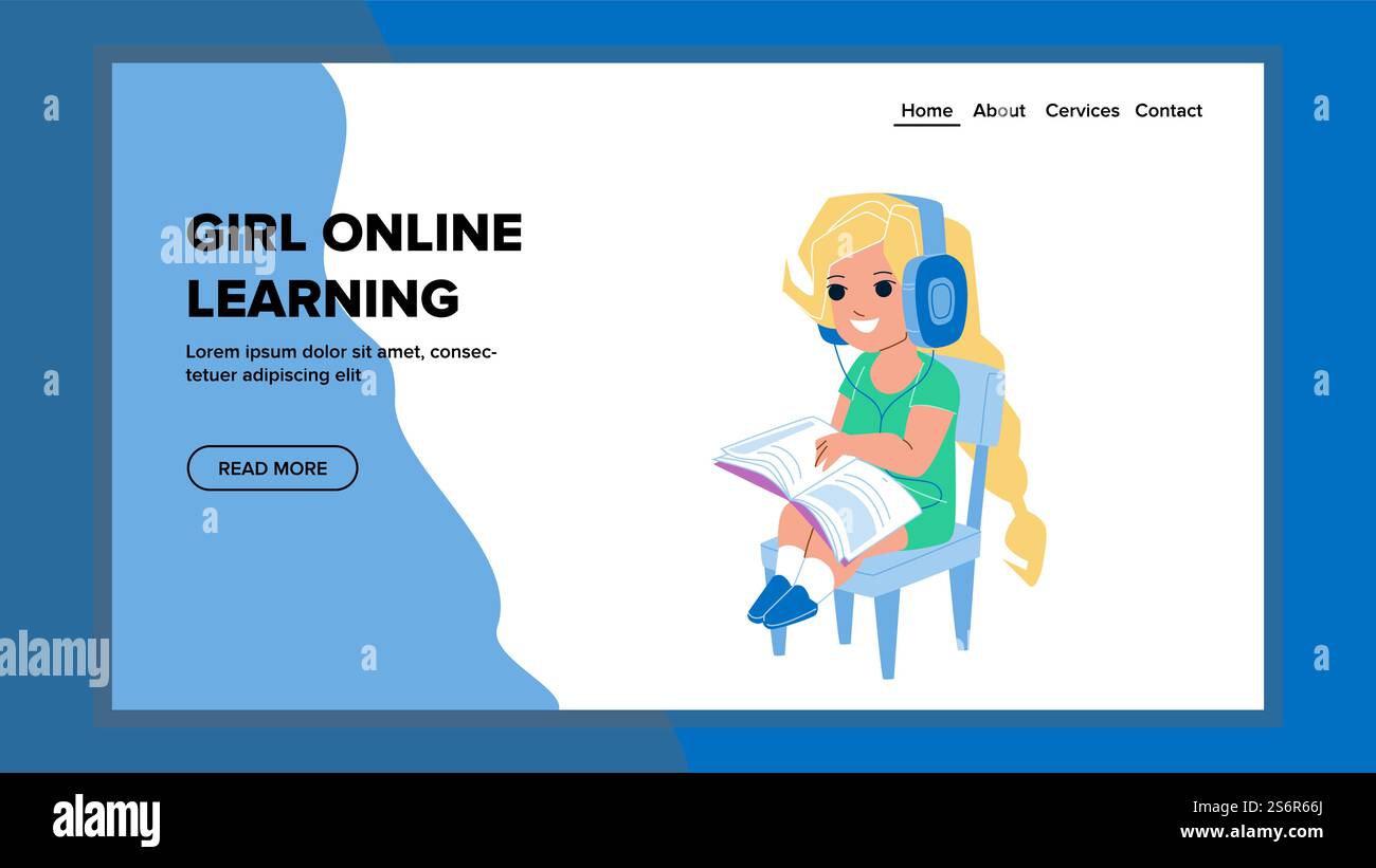 Girl Online Learning Educational Lesson Vector. Girl Online Learn ...