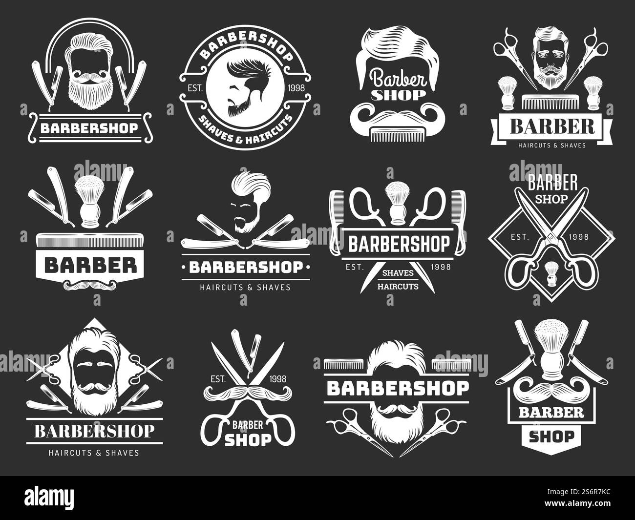 Gentleman logo. Barber shop items scissors blade comb brush hair dryer ...