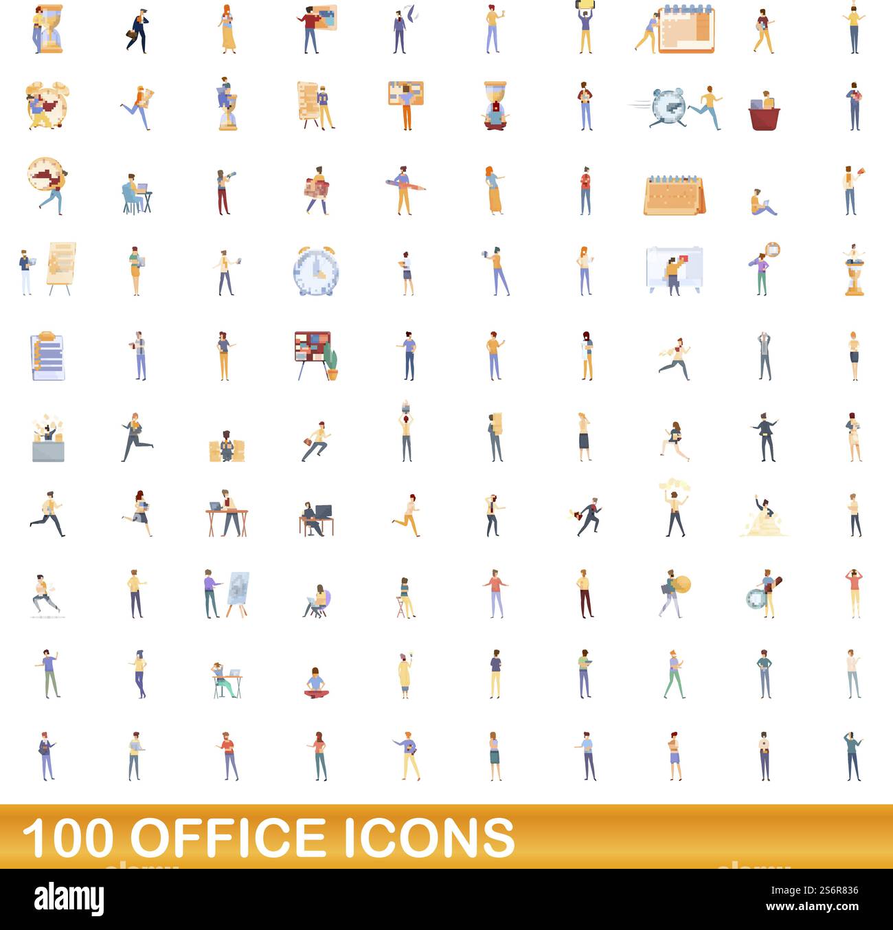 100 office icons set. Cartoon illustration of 100 office icons vector ...