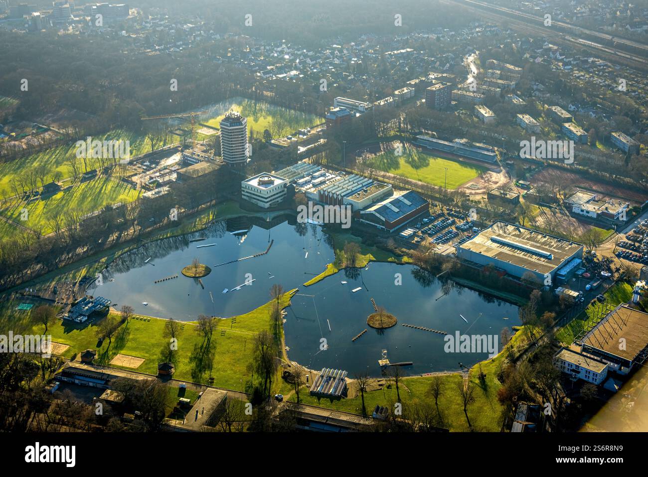 Luftbild, Sportpark am Margaretensee und Wasserski Wedau Sprunganlage ...