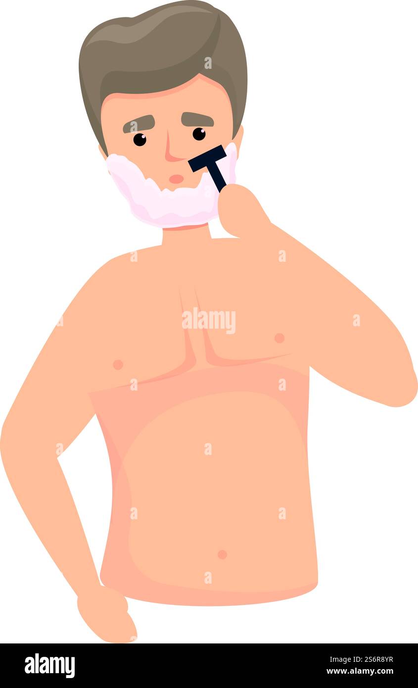 Boy razor foam icon cartoon vector. Man beard shave. Face clean care ...