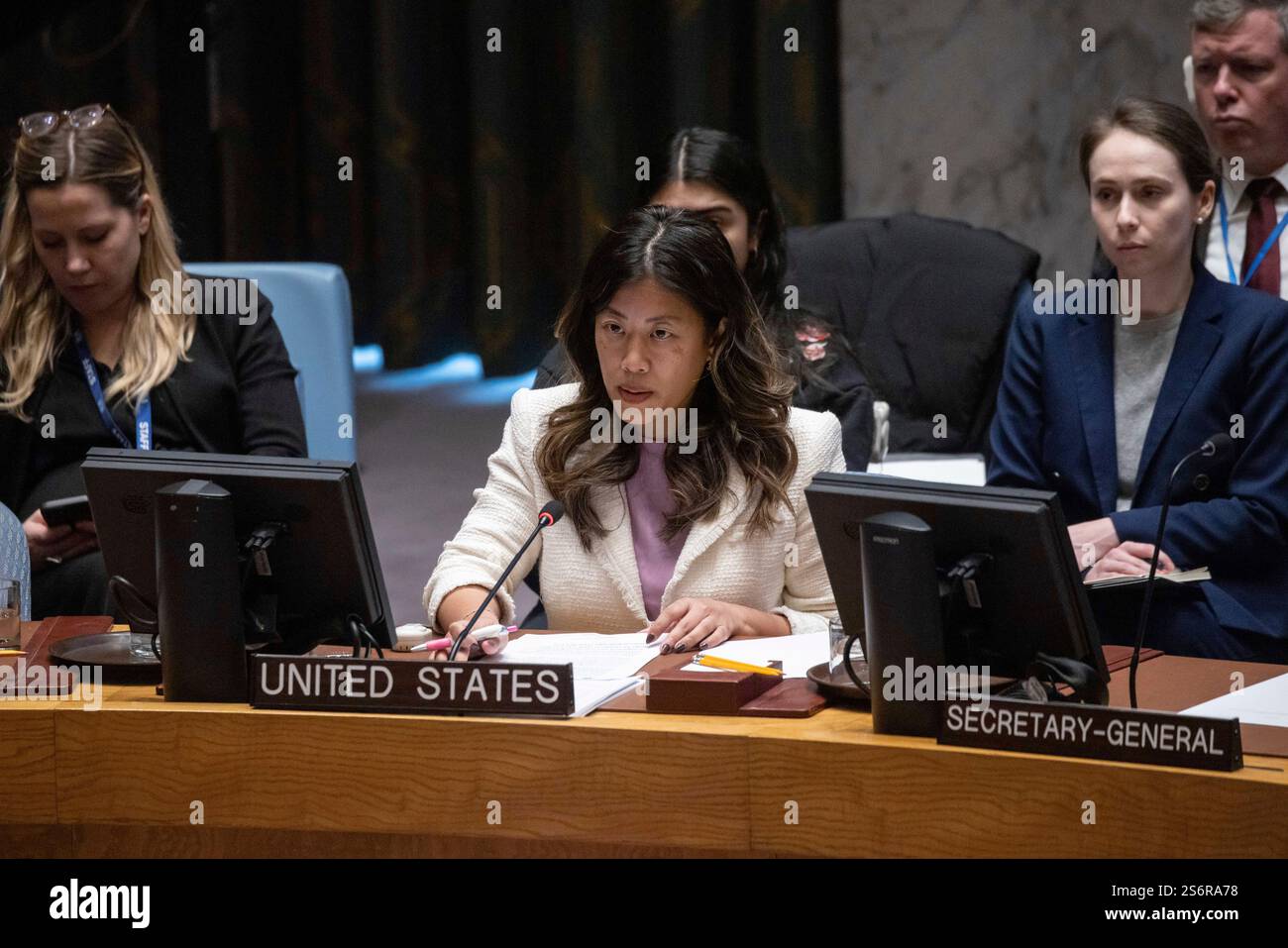 United States' Deputy Political Counselor Ting Wu speaks during a ...