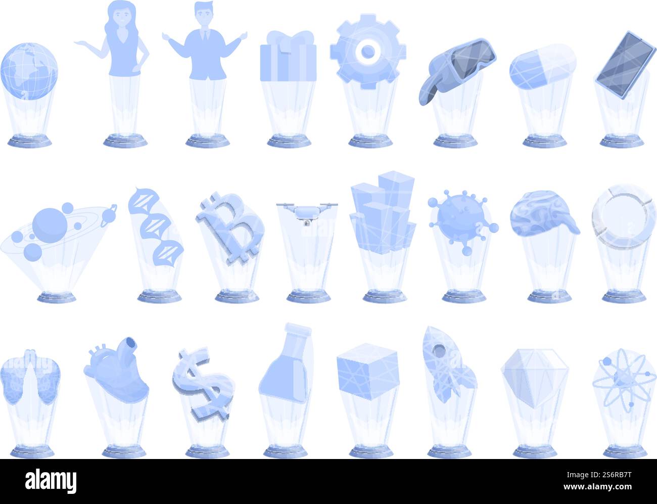 Hologram projection icons set cartoon vector. Experience reality. Ar ...