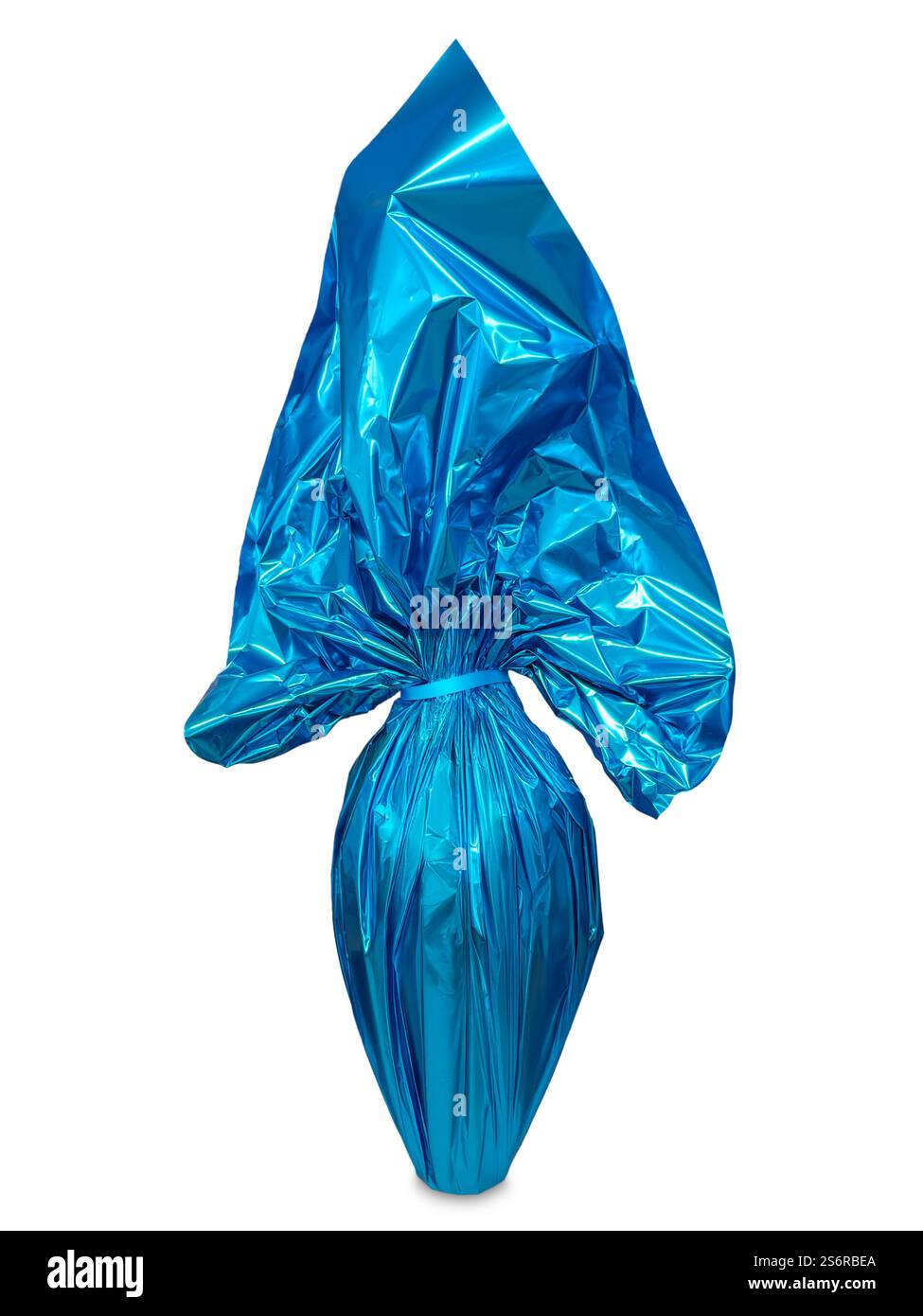 Easter chocolate egg wrapped in blue glitter paper isolated on white with clipping path included Stock Photo