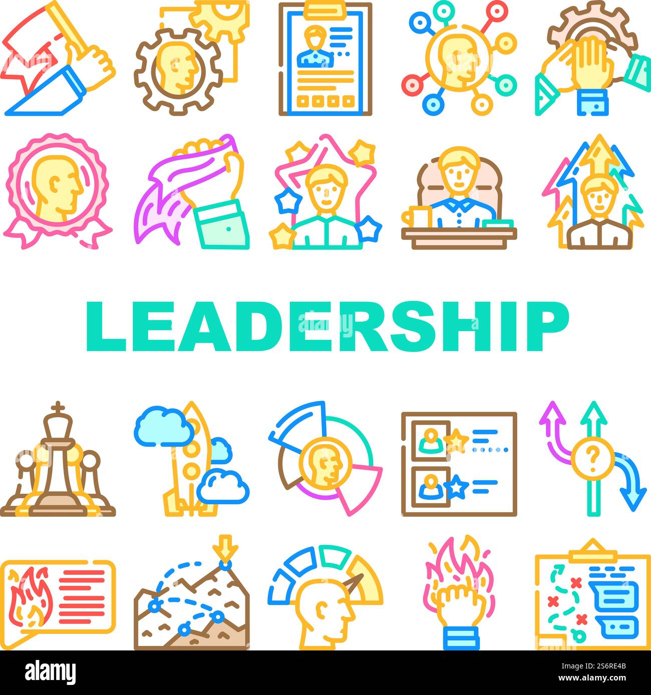 Leadership Leader Business Skill Icons Set Vector. Motivation Employee ...