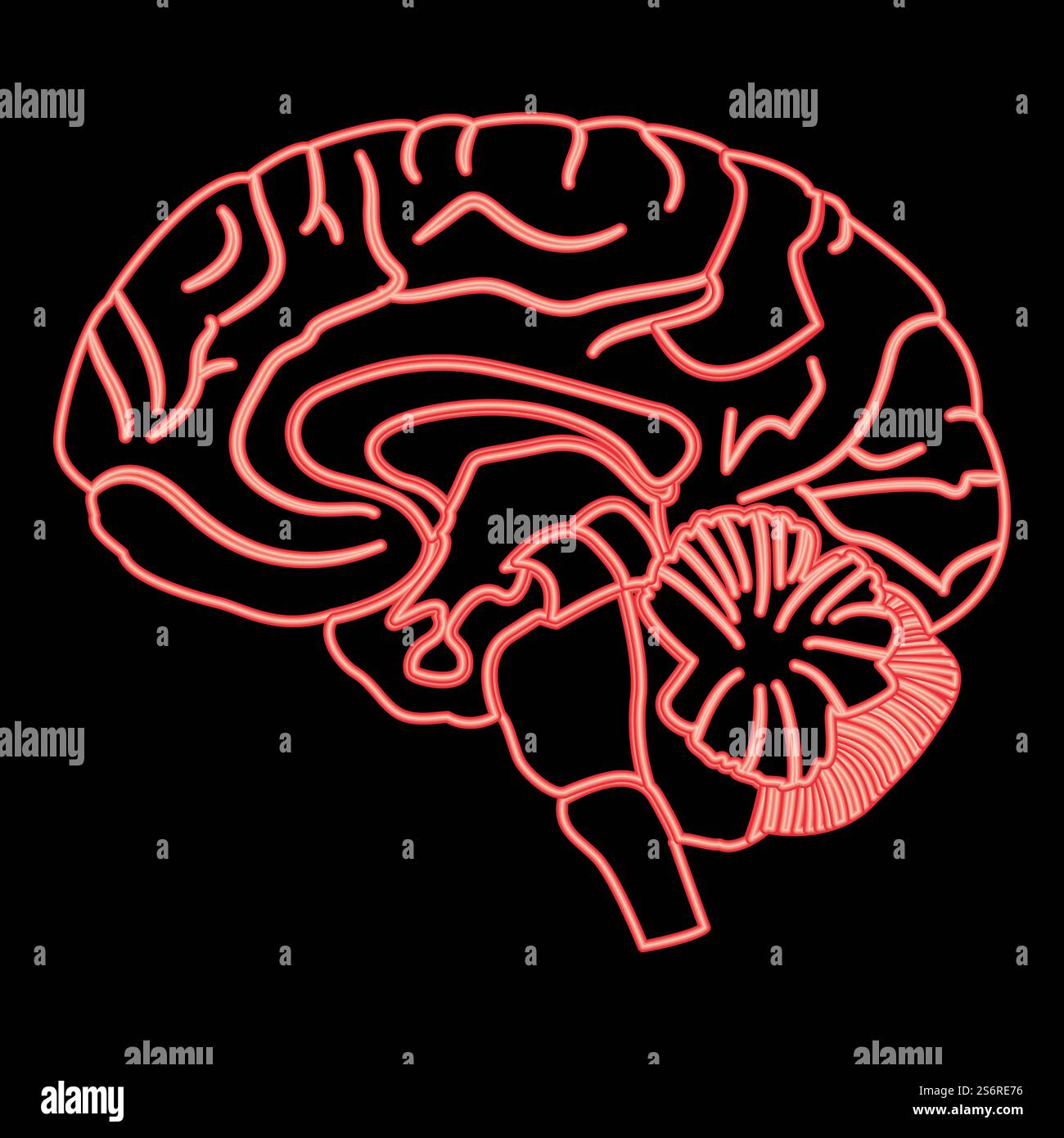 Neon brain red color vector illustration image flat style light. Neon ...