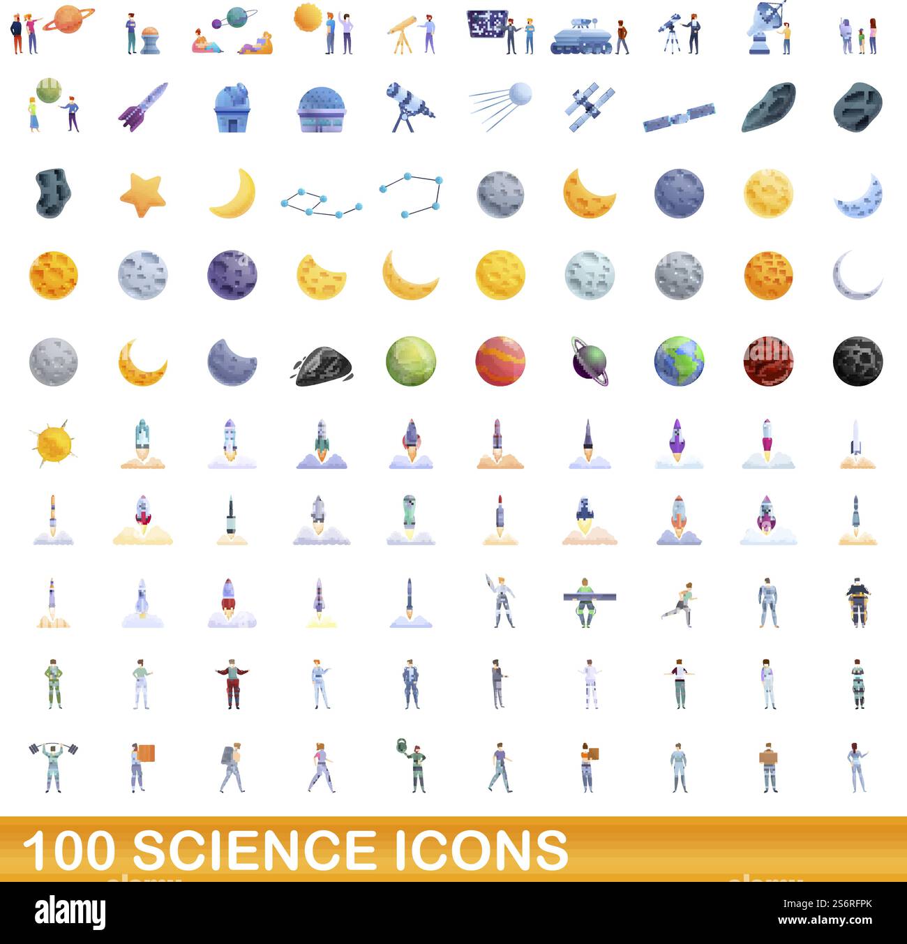 100 science icons set. Cartoon illustration of 100 science icons vector ...