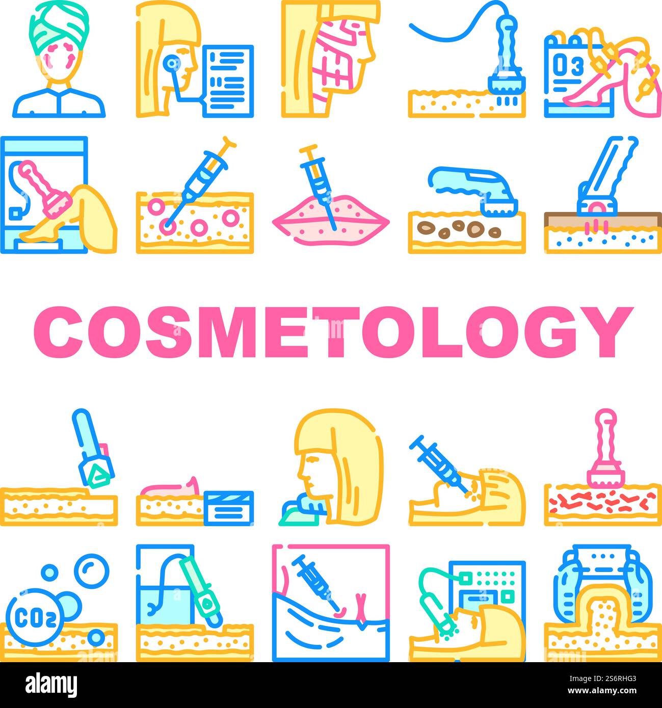 Cosmetology Treatment Procedure Icons Set Vector Complex Face Cleansing ...