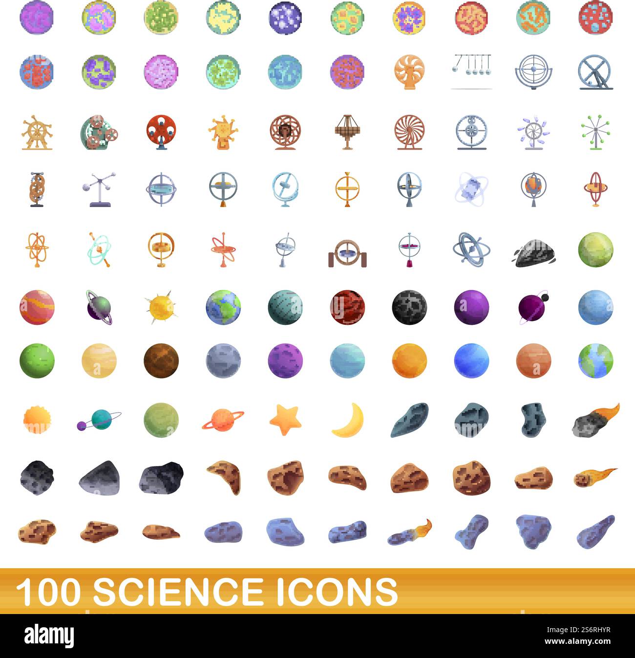 100 science icons set. Cartoon illustration of 100 science icons vector ...