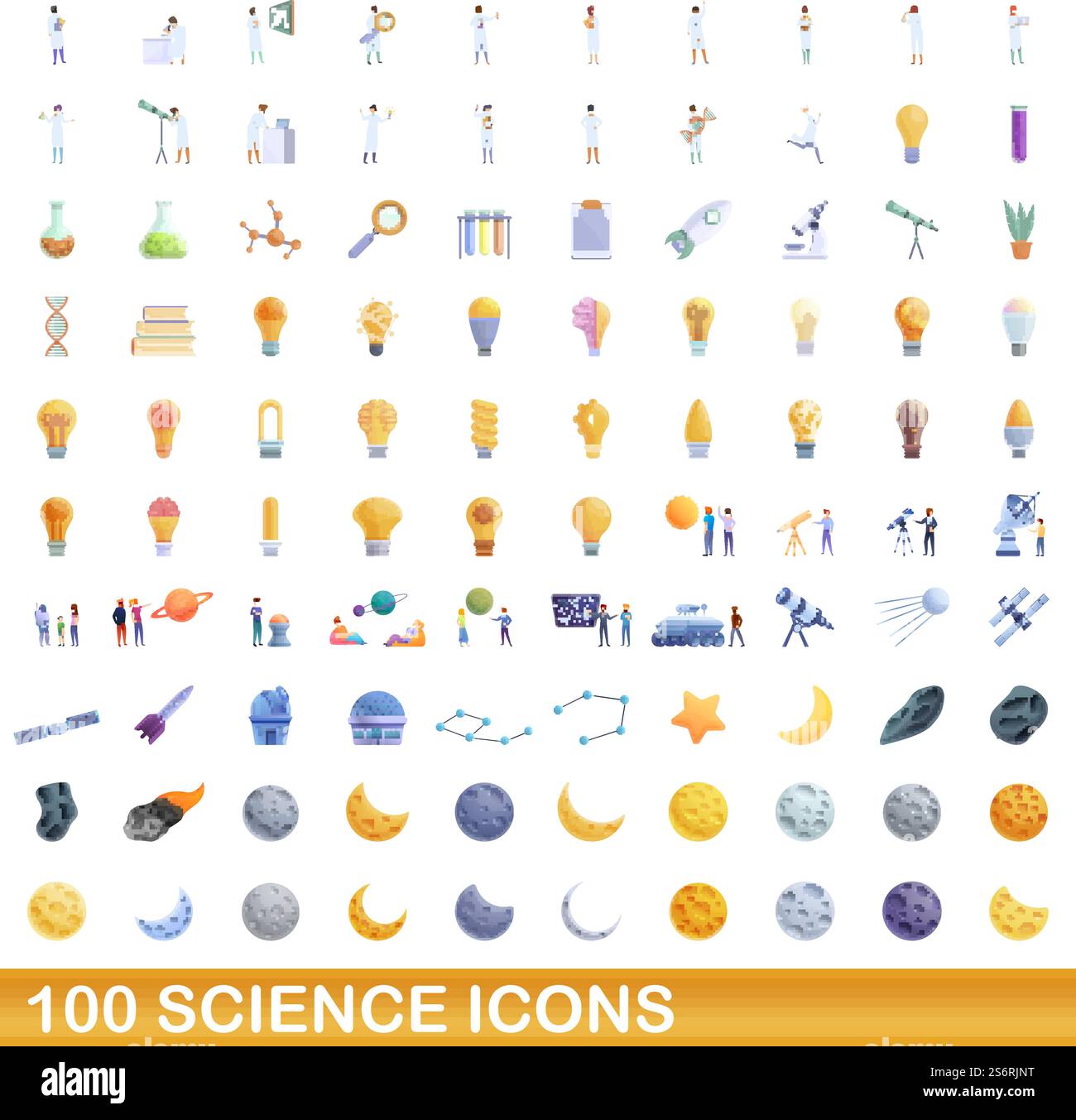 100 science icons set. Cartoon illustration of 100 science icons vector ...