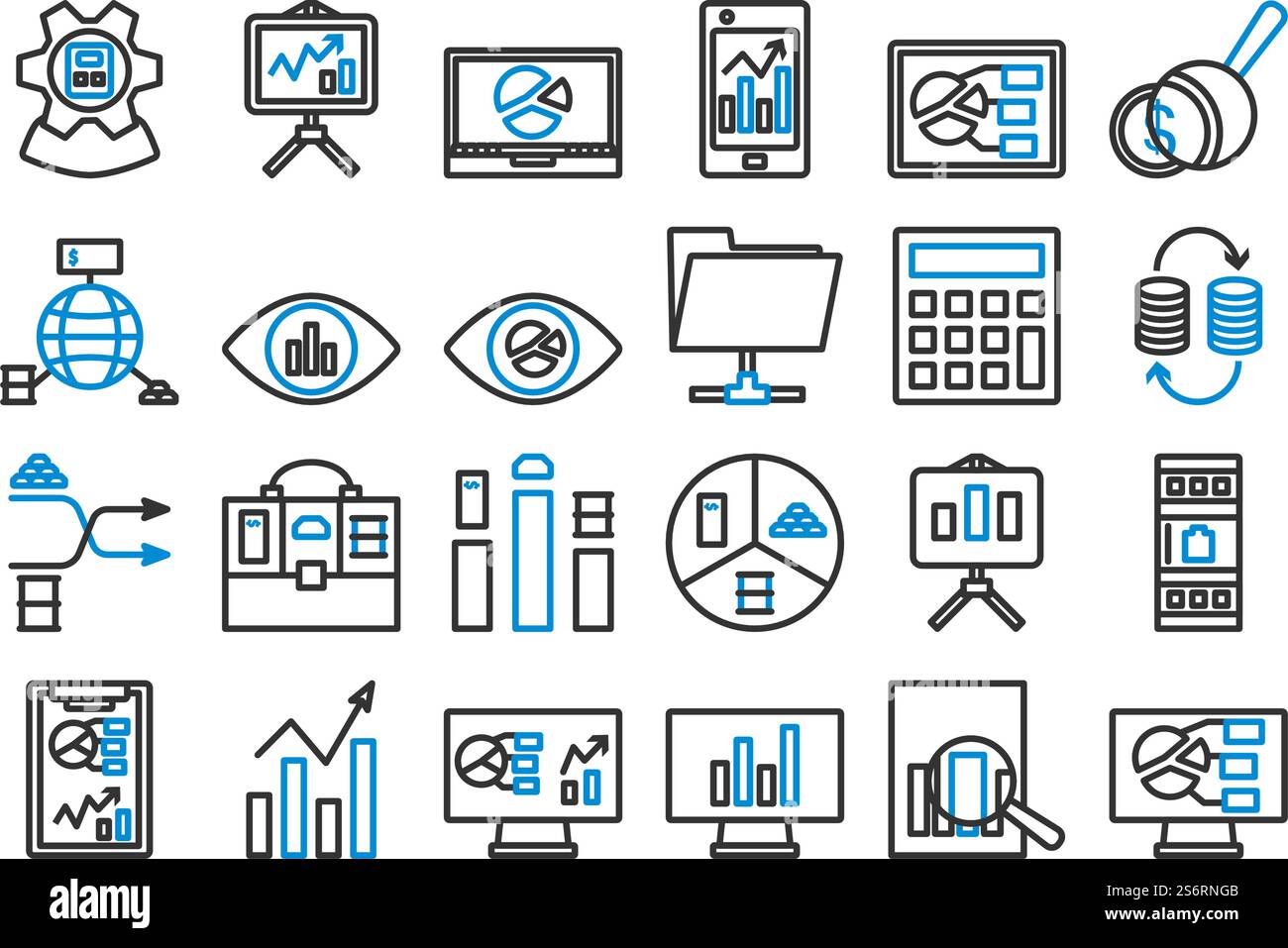 Analytics Icon Set. Editable Bold Outline With Color Fill Design. Vector Illustration. Stock Vector
