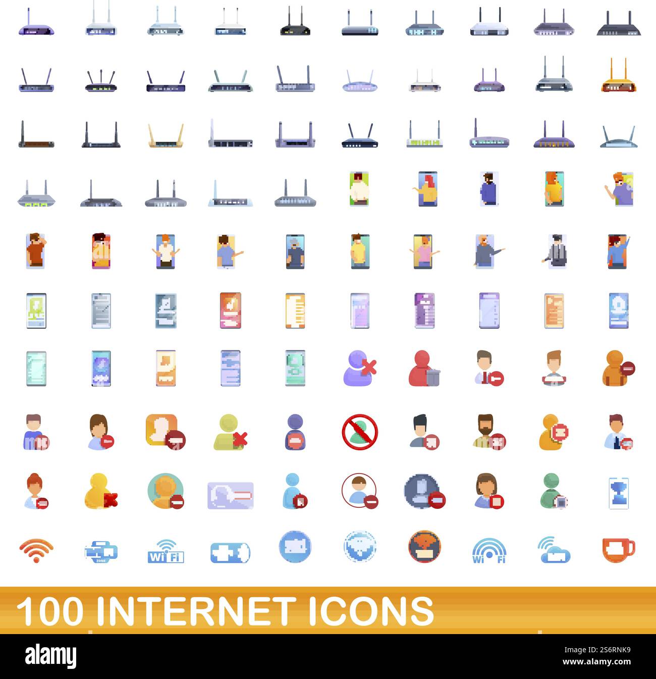 100 internet icons set. Cartoon illustration of 100 internet icons ...