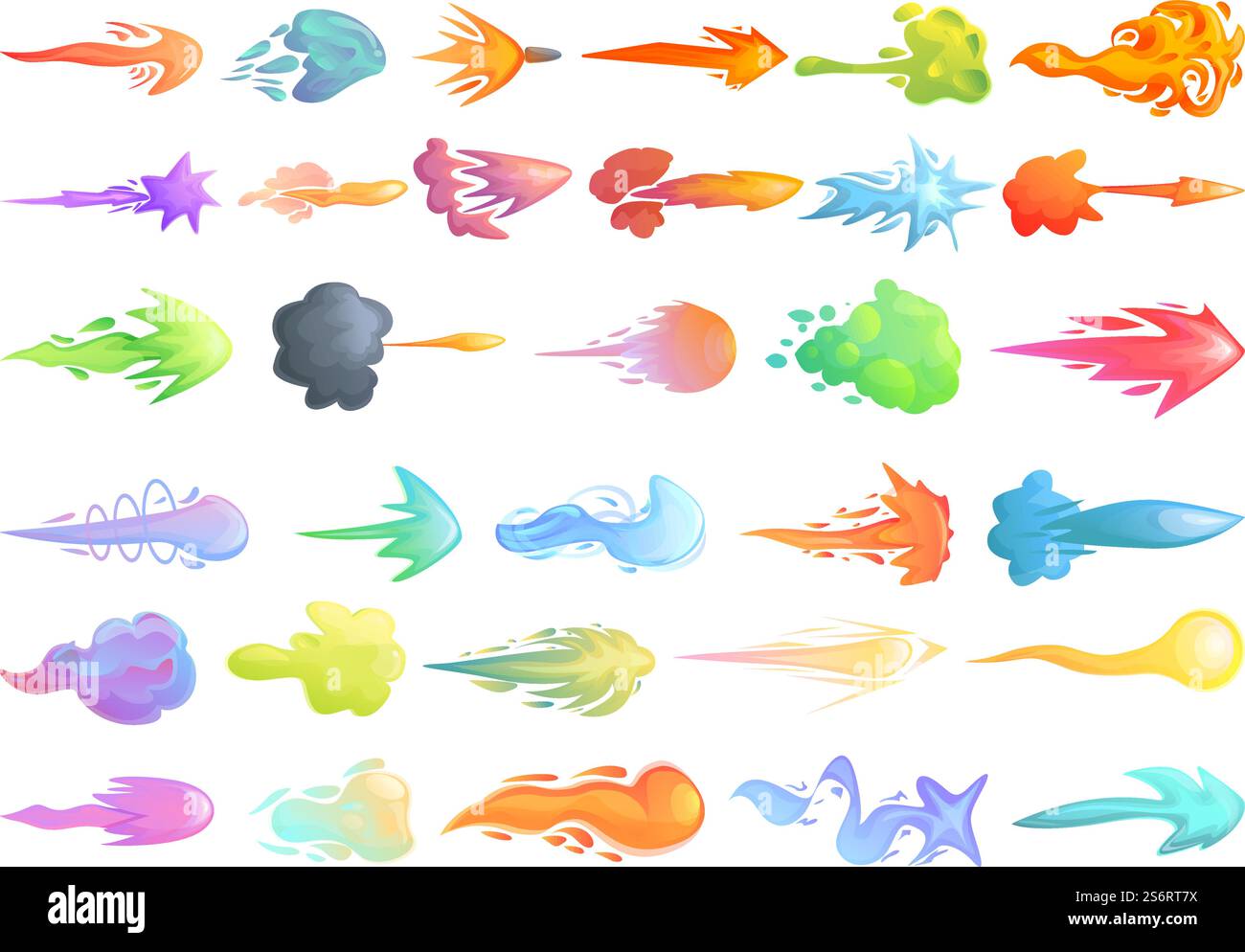Gun flashes icons set cartoon vector. Shot energy. Gun fantasy. Gun ...