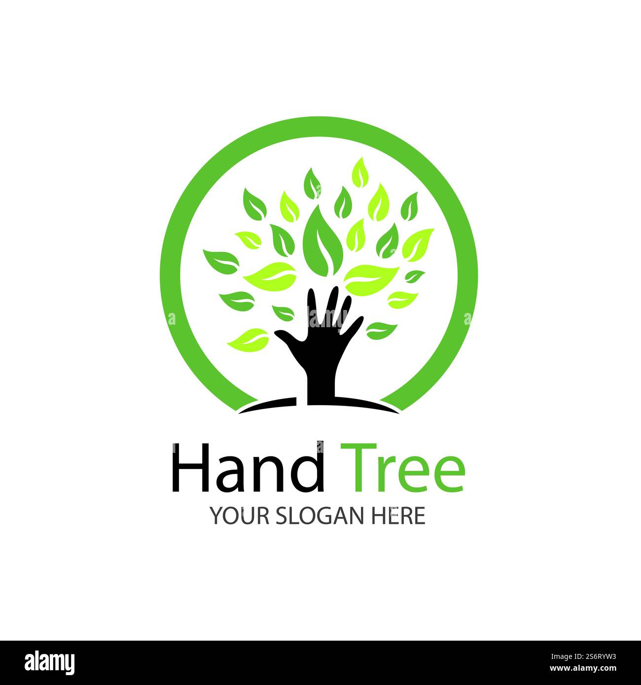 Human hands and tree with green leaves. Logo symbol icon illustration ...