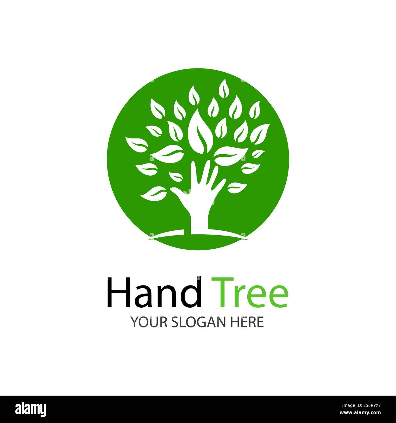 Human hands and tree with green leaves. Logo symbol icon illustration ...