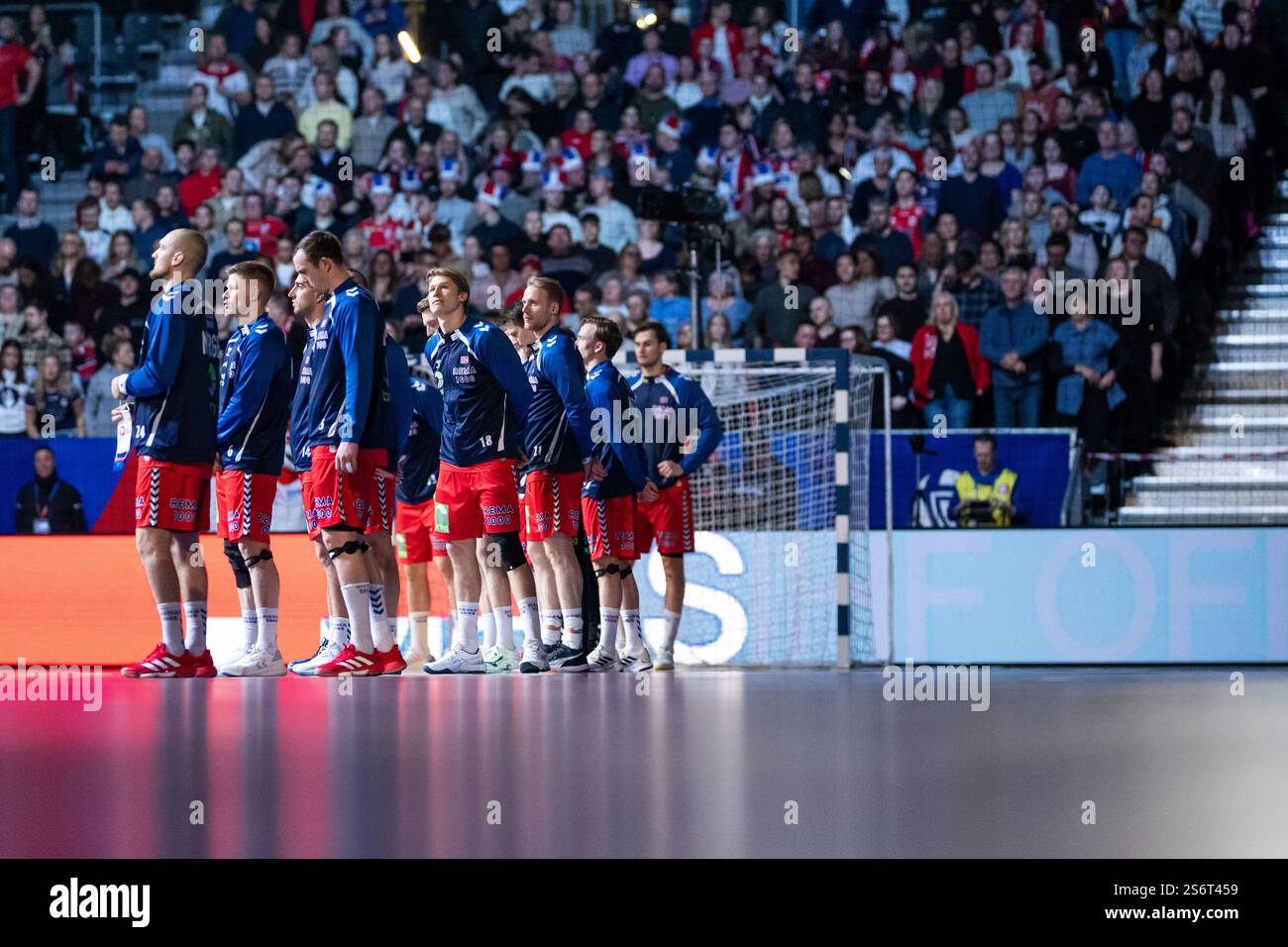 250117 Players of Norway during lineup ahead of the 2025 IHF World Men