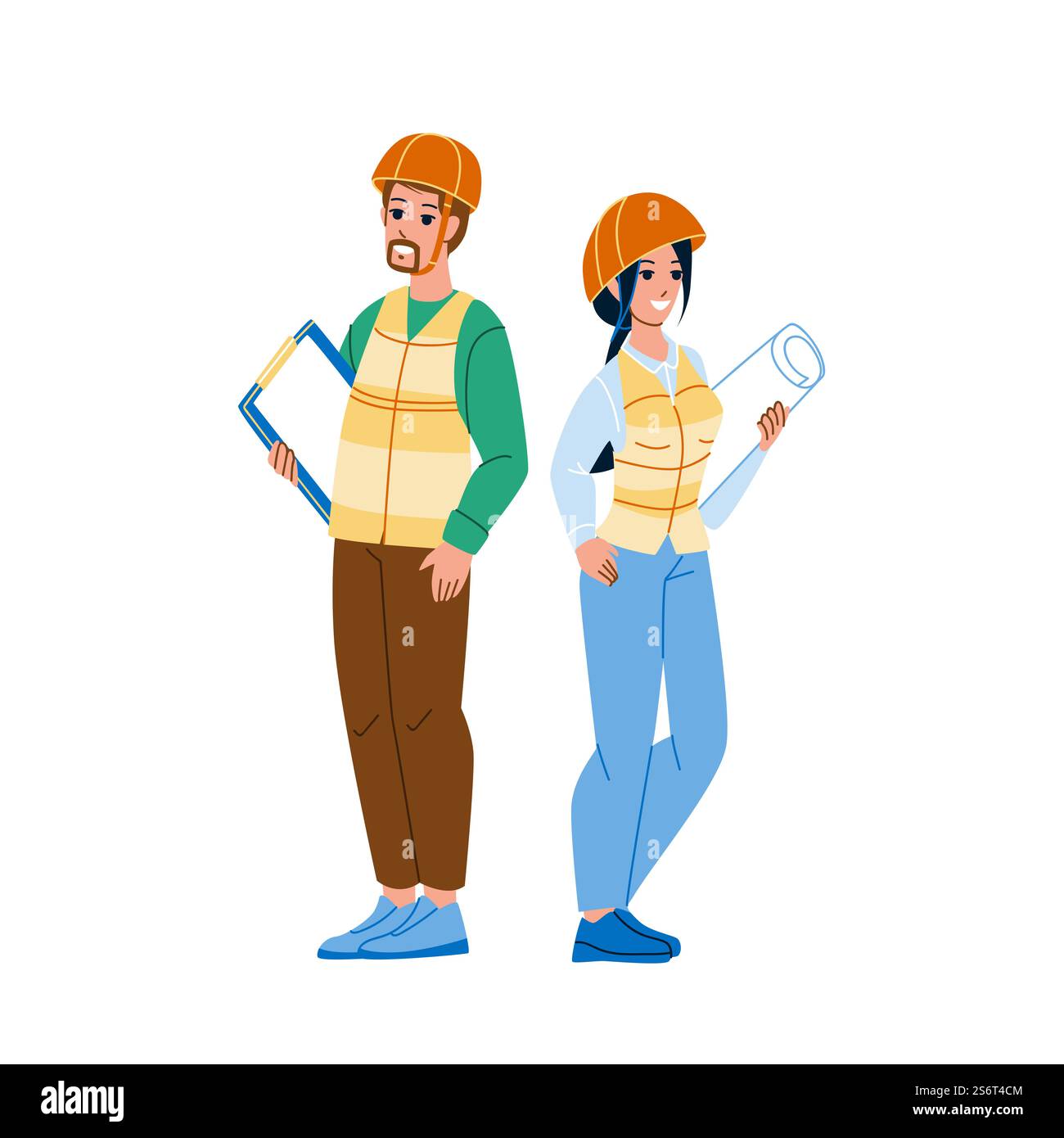 architect builder worker. construction engineer. man woman helmet ...