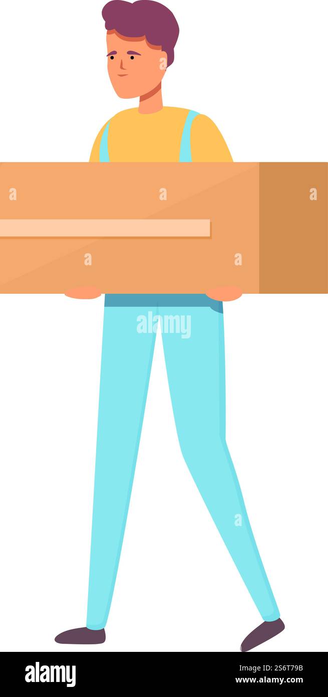 Worker relocation service icon cartoon vector. Move box. House ...