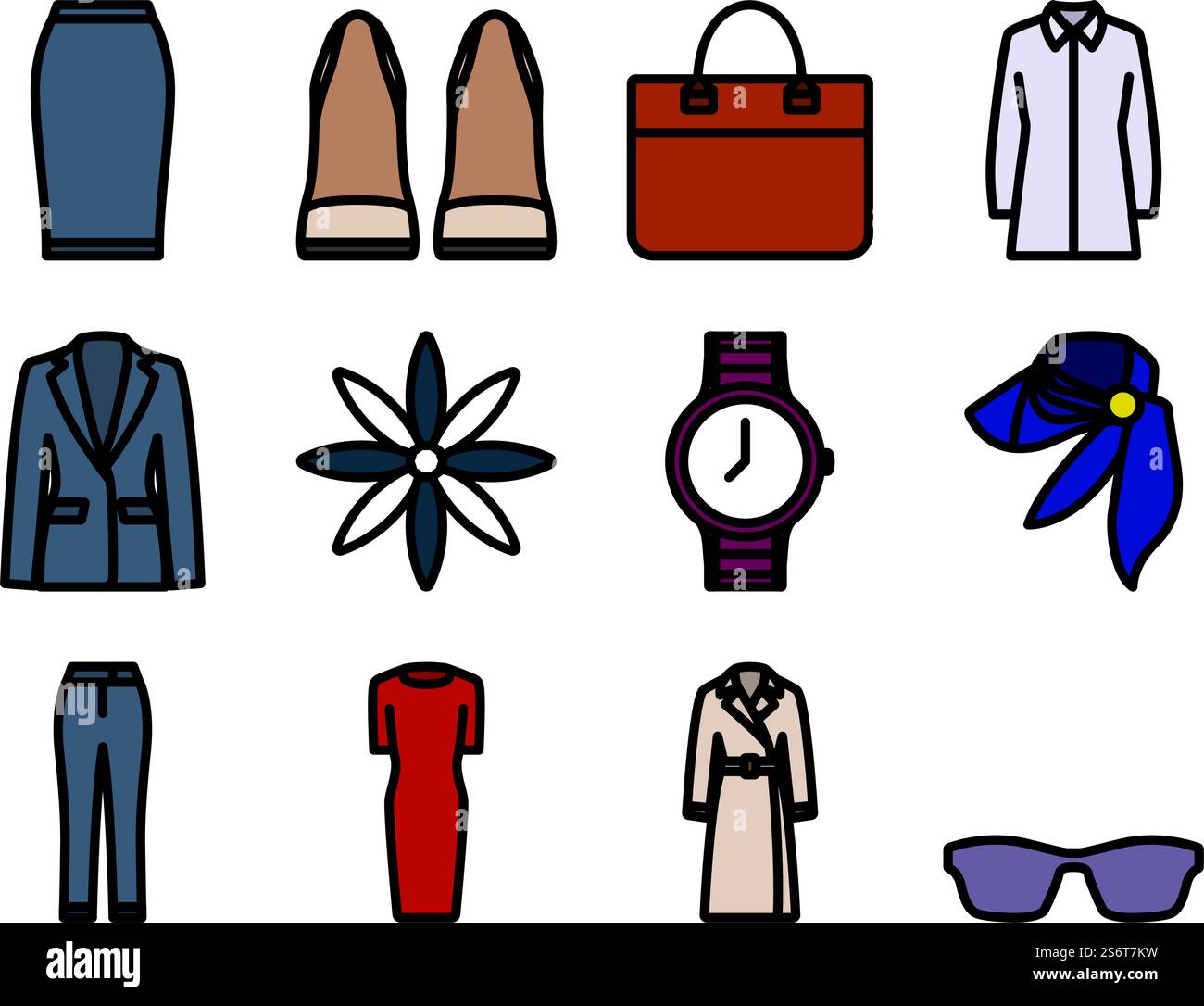 Clothes Icon Set. Editable Bold Outline With Color Fill Design. Vector ...