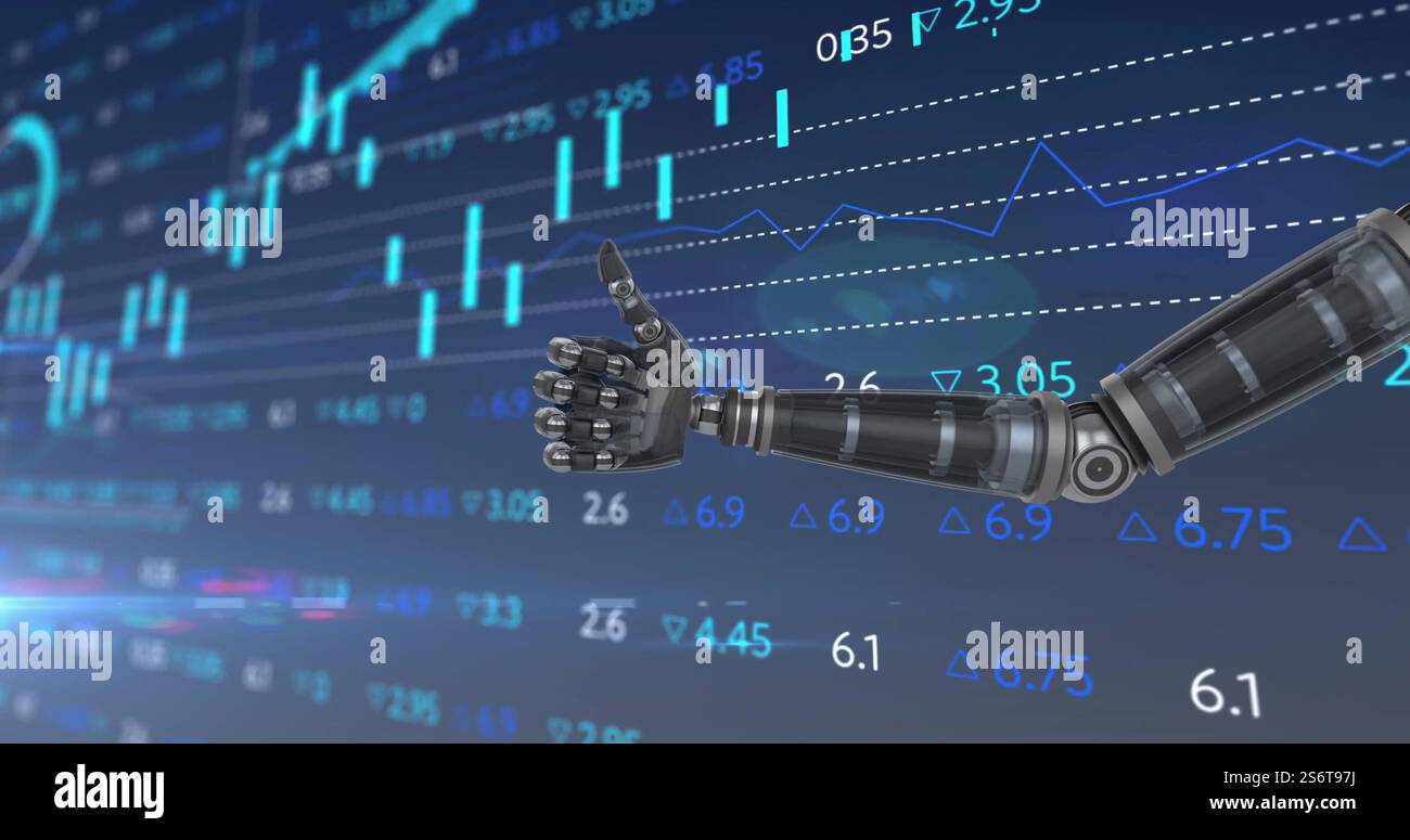 Image of data processing and diagrams over robotic arm Stock Photo - Alamy