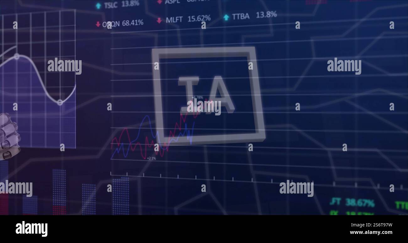 Image of data processing and diagrams over robotic arm Stock Photo - Alamy