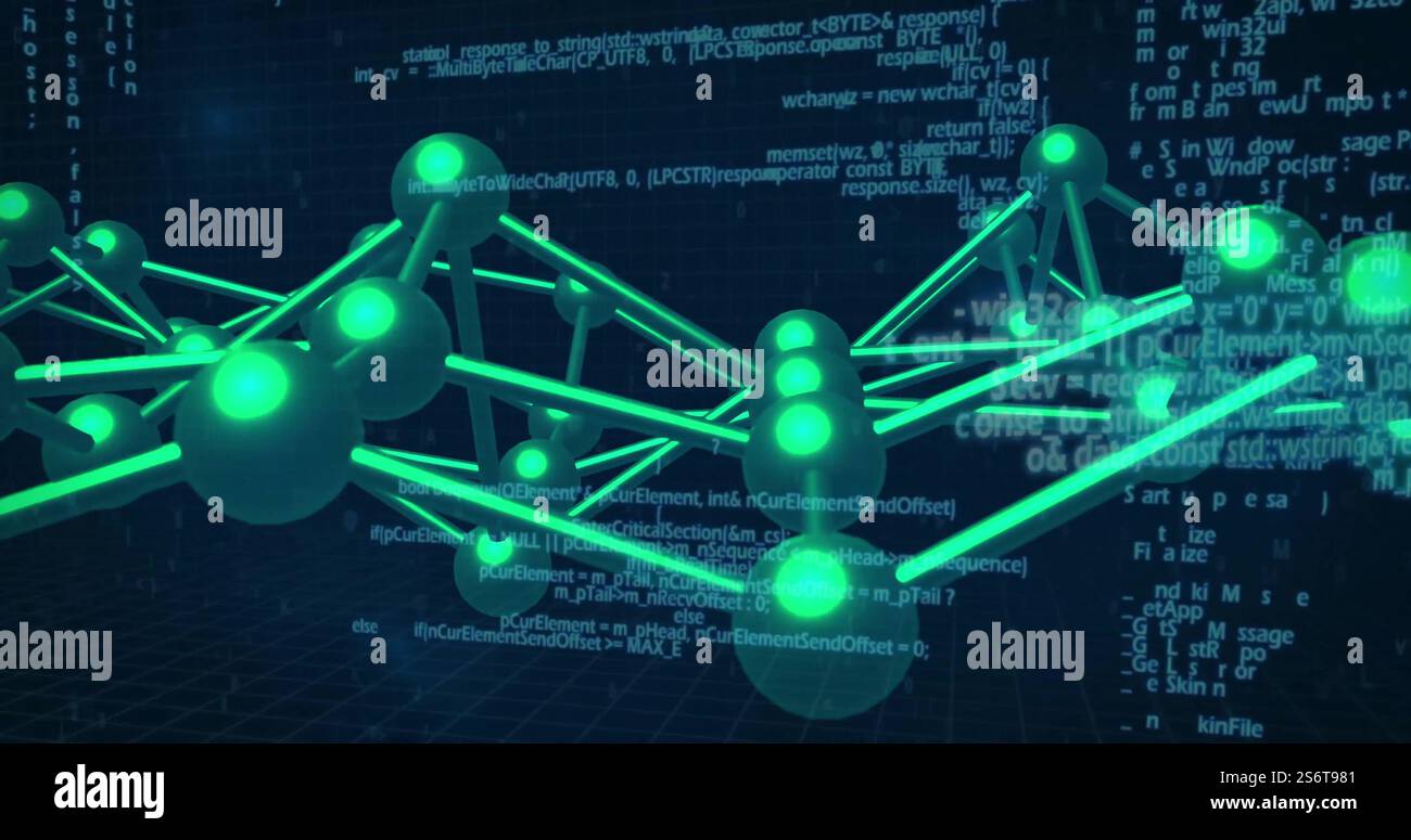Image of dna strand, binary coding and data processing over black background Stock Photo