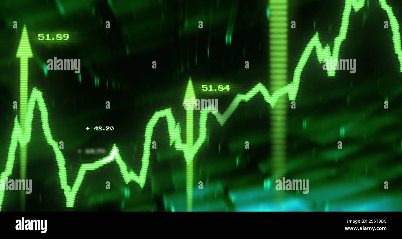 Image of arrows, digital data processing and binary coding Stock Photo