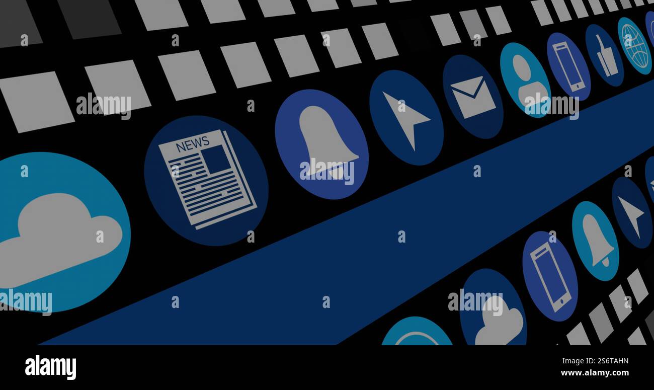 Financial data and technology icons image over graph and chart background Stock Photo