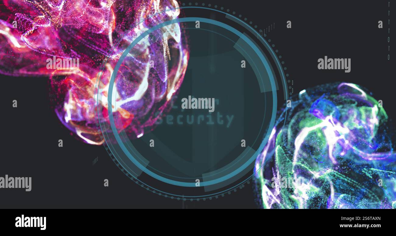 Digital shield and data processing image over colorful abstract shapes Stock Photo