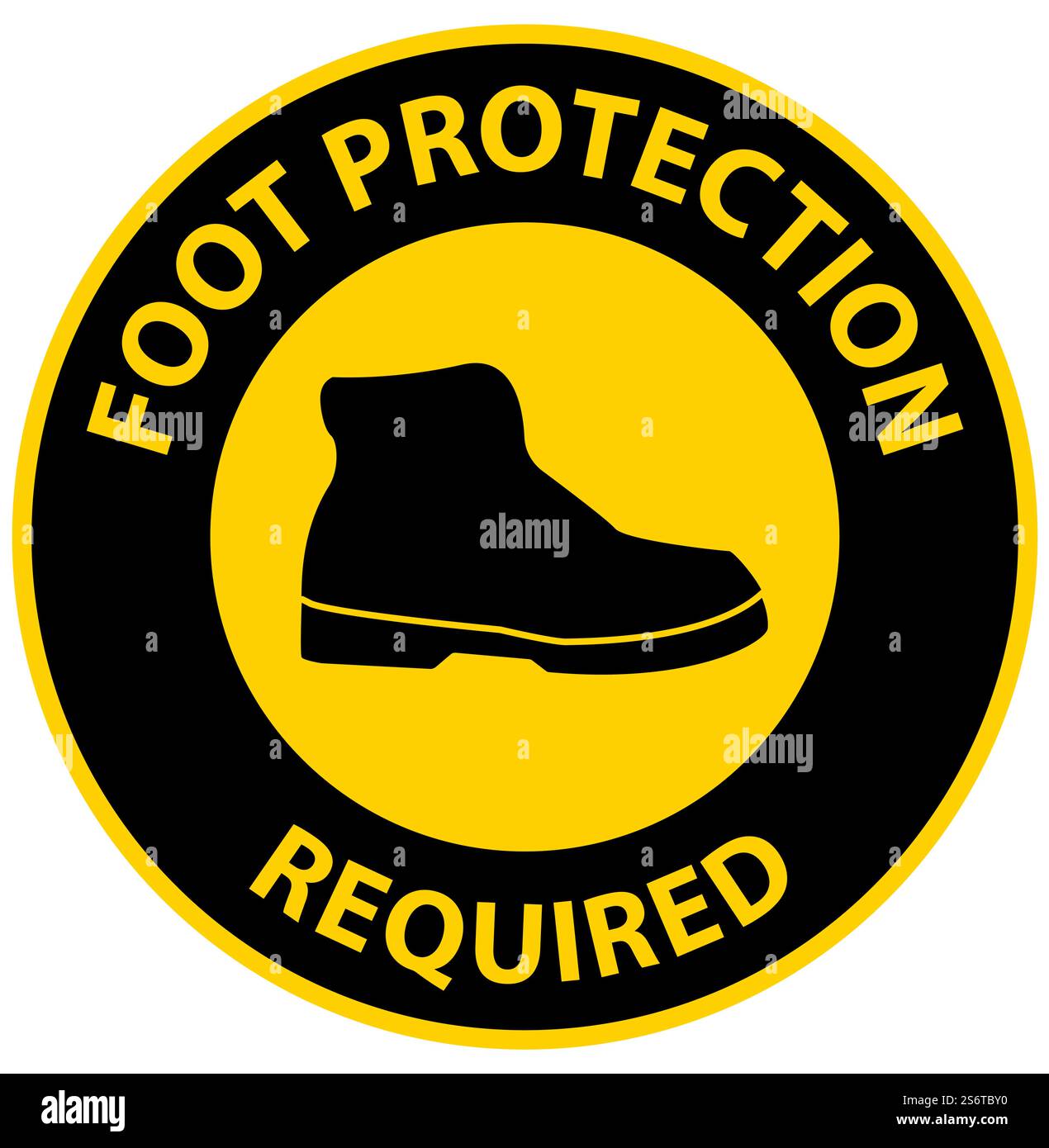 Caution Foot Protection Required Wall Sign on white background Stock Vector