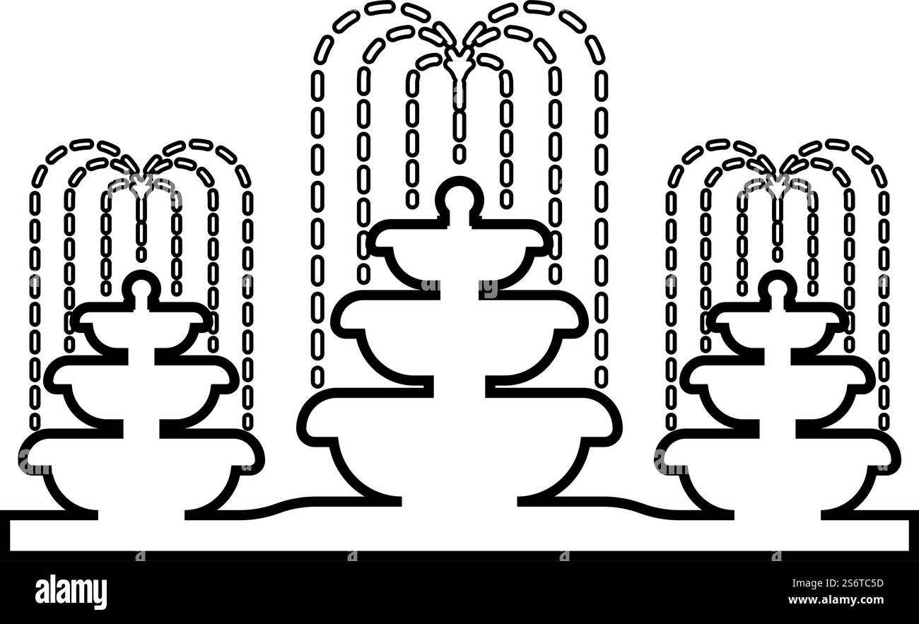 Fountain stream contour outline line icon black color vector ...