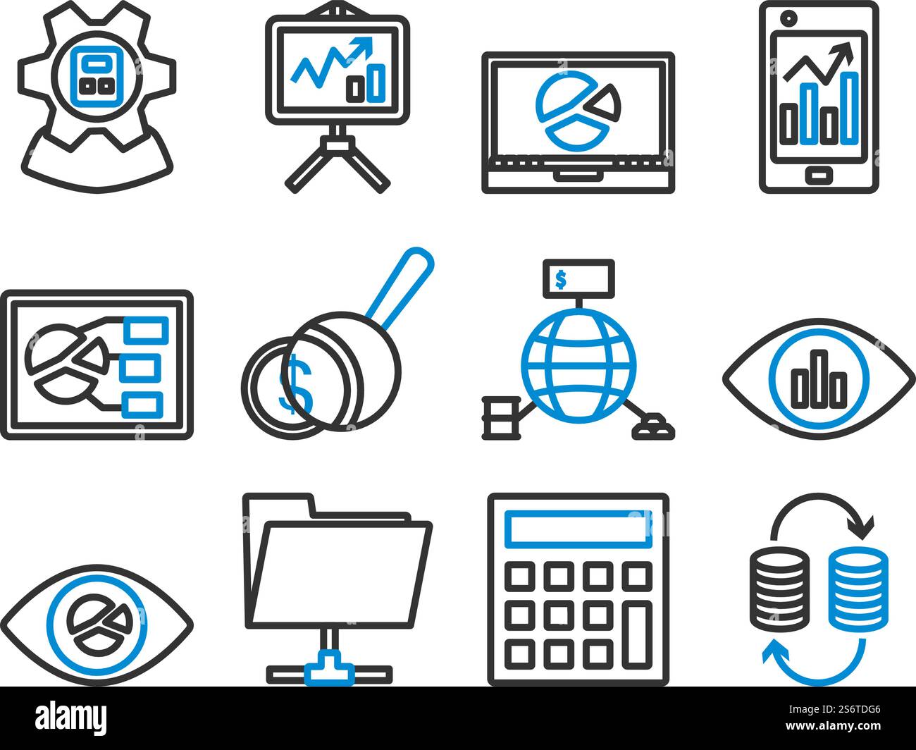 Analytics Icon Set. Editable Bold Outline With Color Fill Design. Vector Illustration. Stock Vector