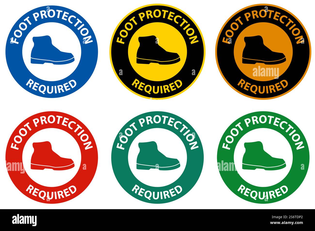 Caution Foot Protection Required Wall Sign on white background Stock Vector